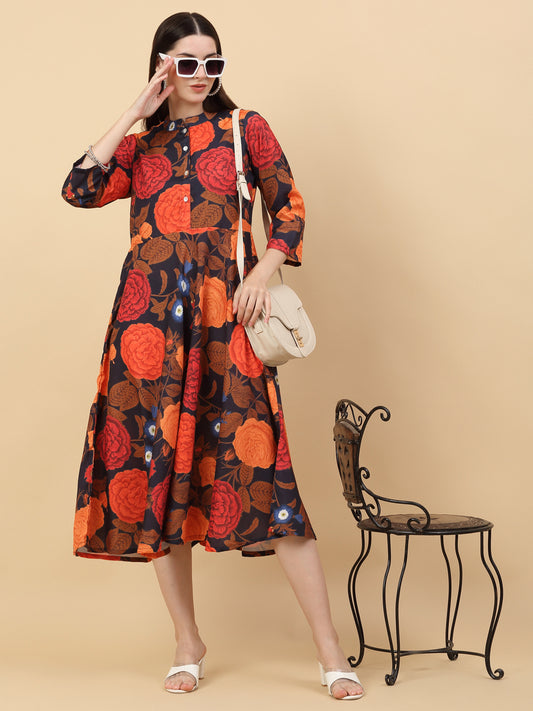 Floral Printed Anarkali Kurta ( ANKW 1526 Navy )