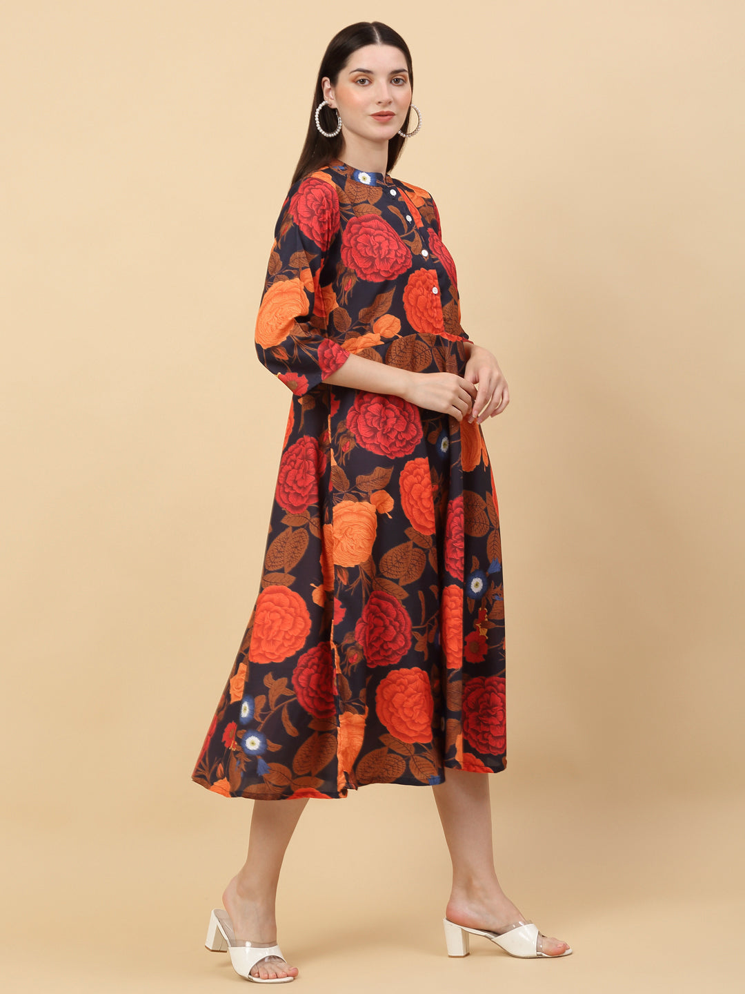 Floral Printed Anarkali Kurta ( ANKW 1526 Navy )