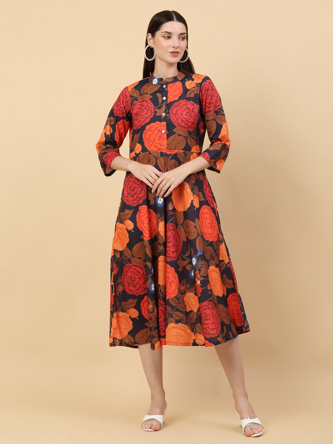 Floral Printed Anarkali Kurta ( ANKW 1526 Navy )