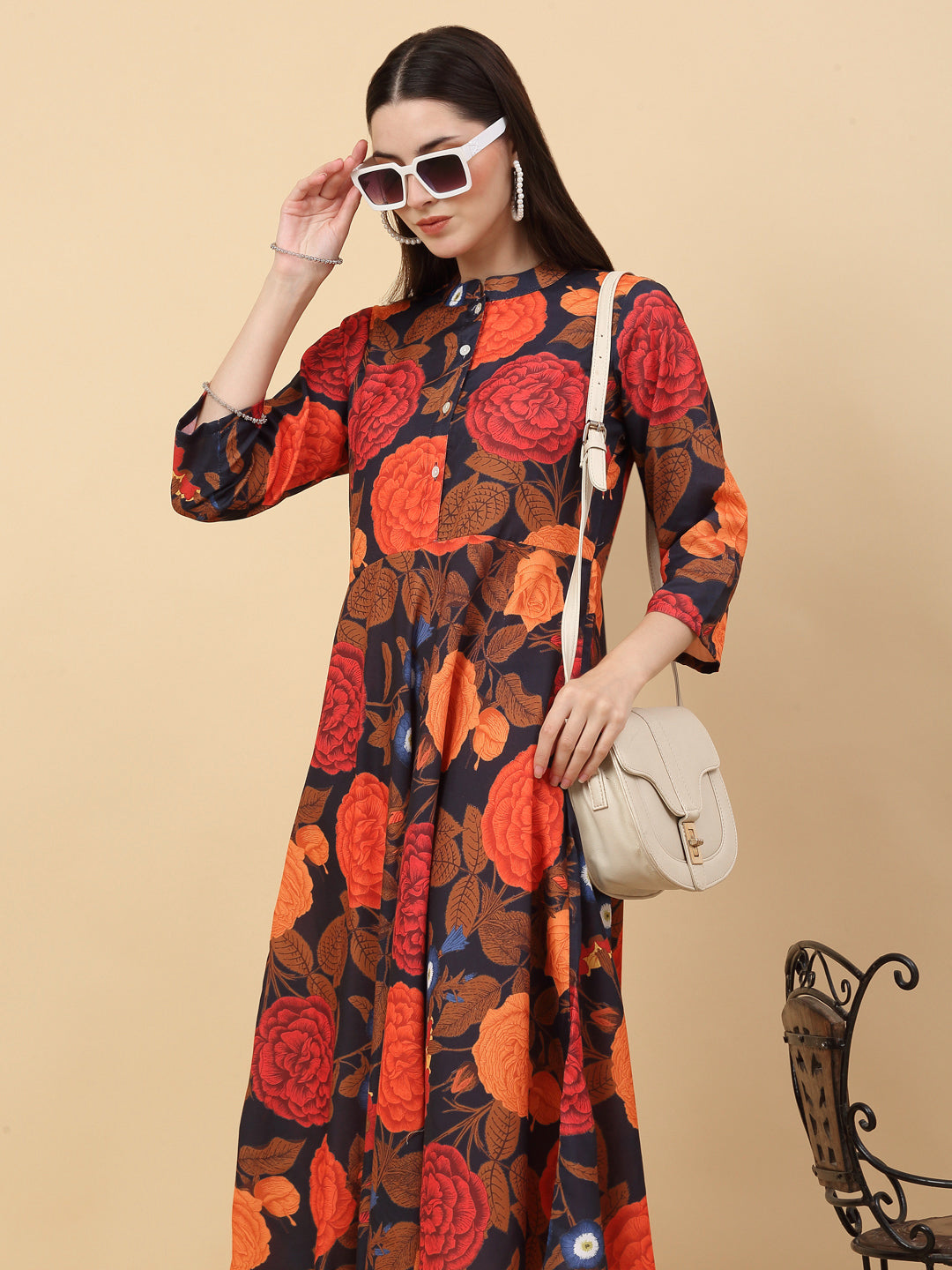Floral Printed Anarkali Kurta ( ANKW 1526 Navy )
