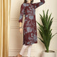 Floral Printed Straight Kurta ( ANKW 1539Maroon )