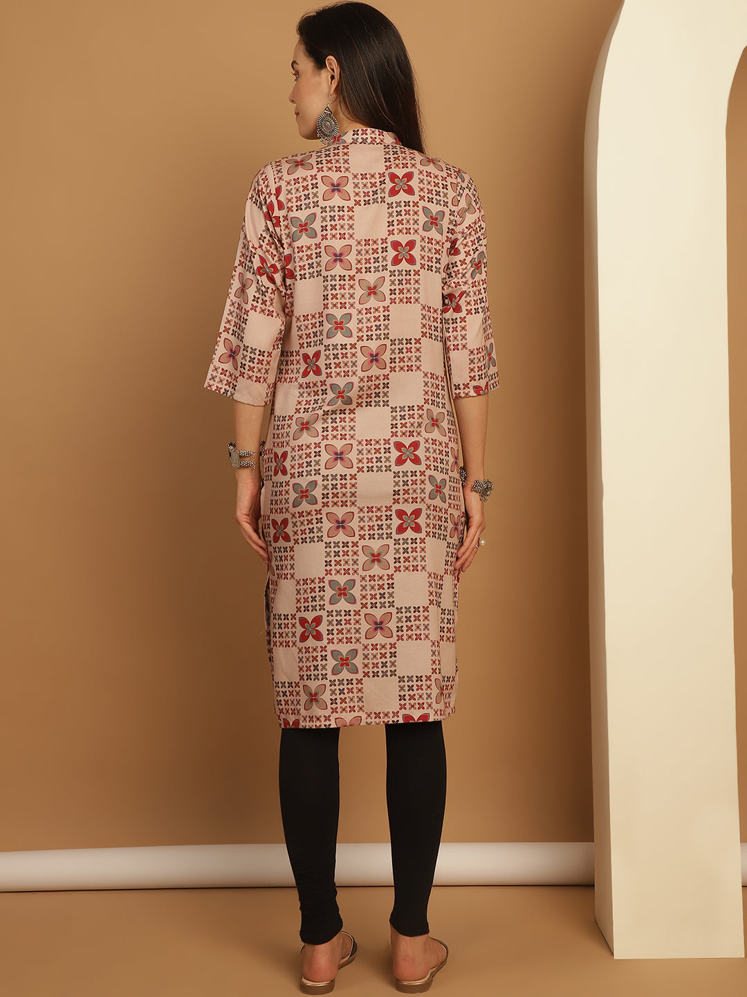 Floral Printed Straight Kurtas ( ANKW 1547 Beige )