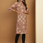 Floral Printed Straight Kurtas ( ANKW 1547 Beige )