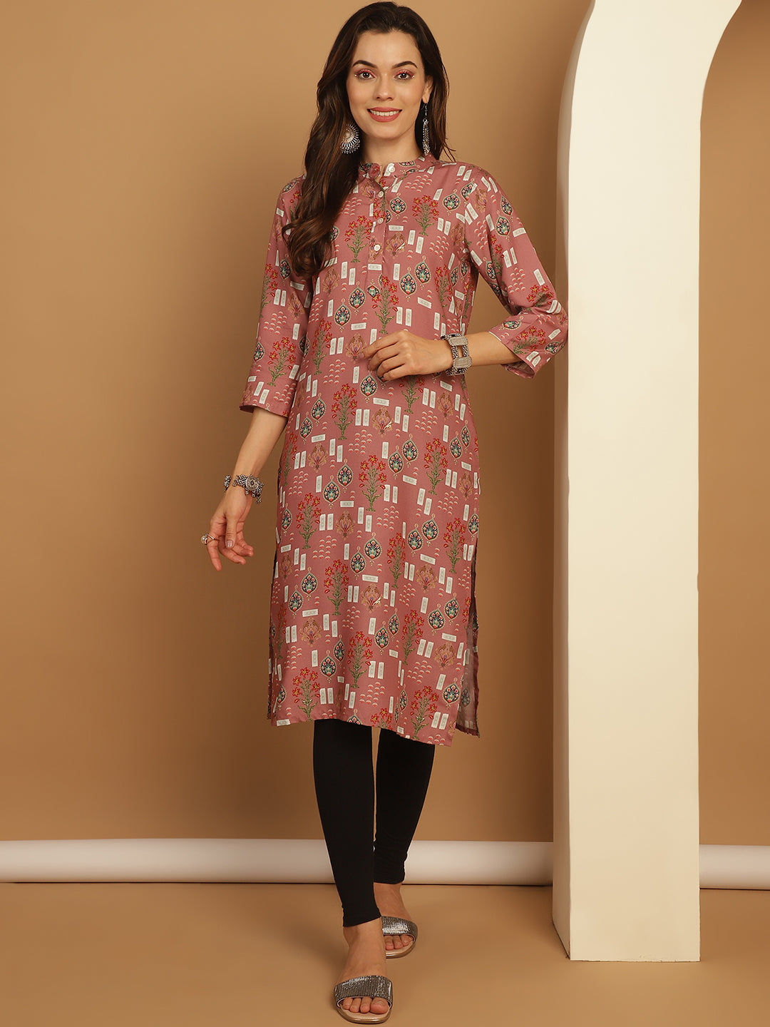 Floral Printed Straight Kurtas ( ANKW 1547 Coral )