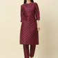 Women Purple Jacquard Silk Woven Design Straight Kurta Trousers ( ANKW PS 1507 Purple )
