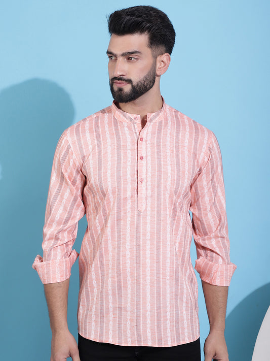 Coral Red Striped Short Kurtas ( ANMKO 157Coral )