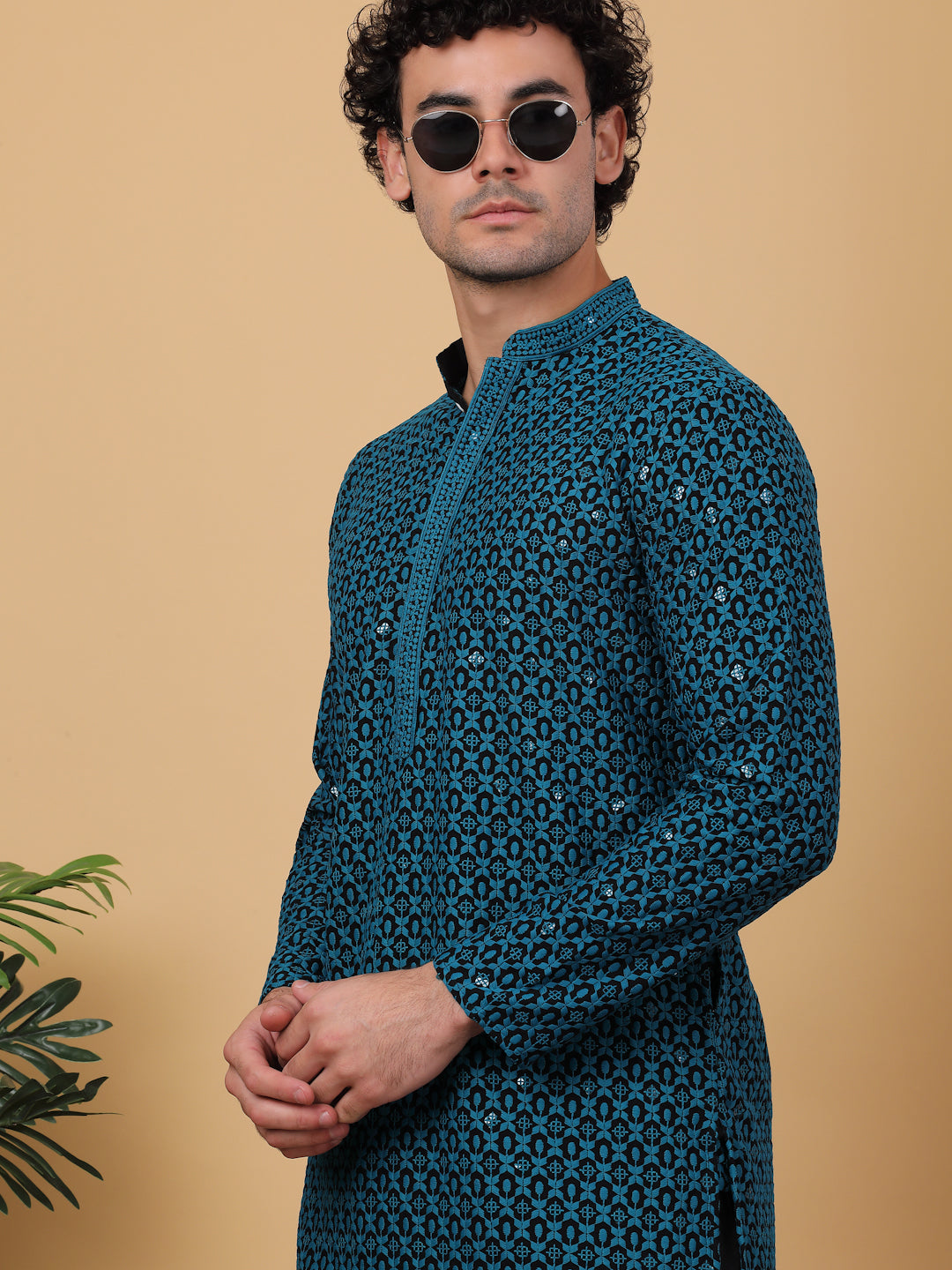 Embroidered and Sequinned Kurta with Pyjamas ( ANMKP B-P 171Blue )