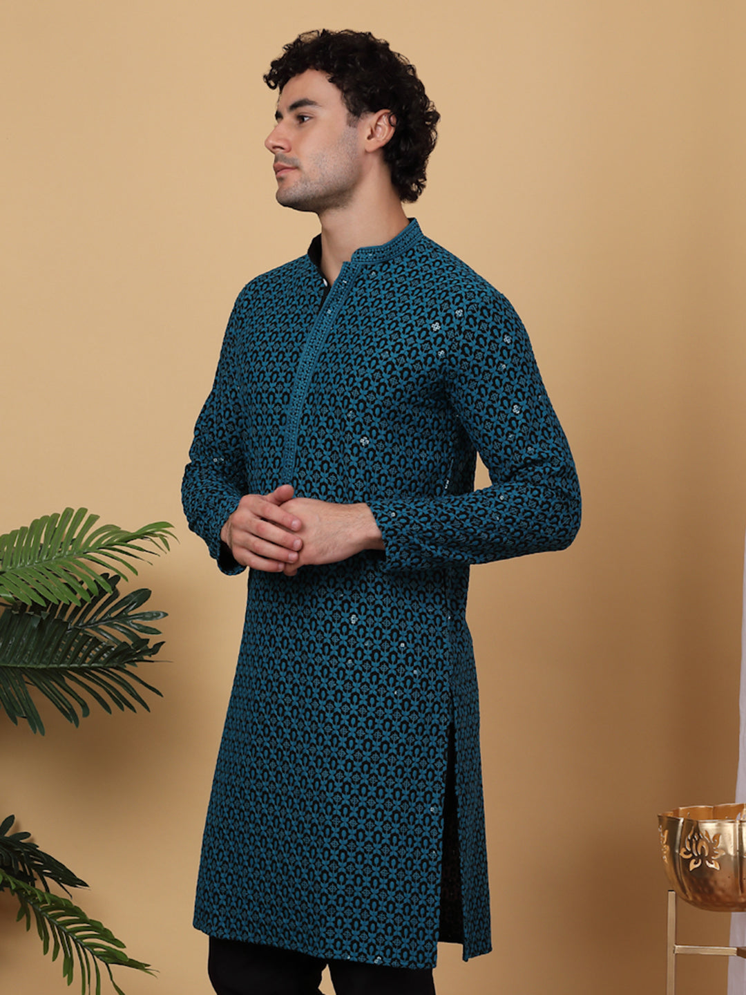 Embroidered and Sequinned Kurta with Pyjamas ( ANMKP B-P 171Blue )