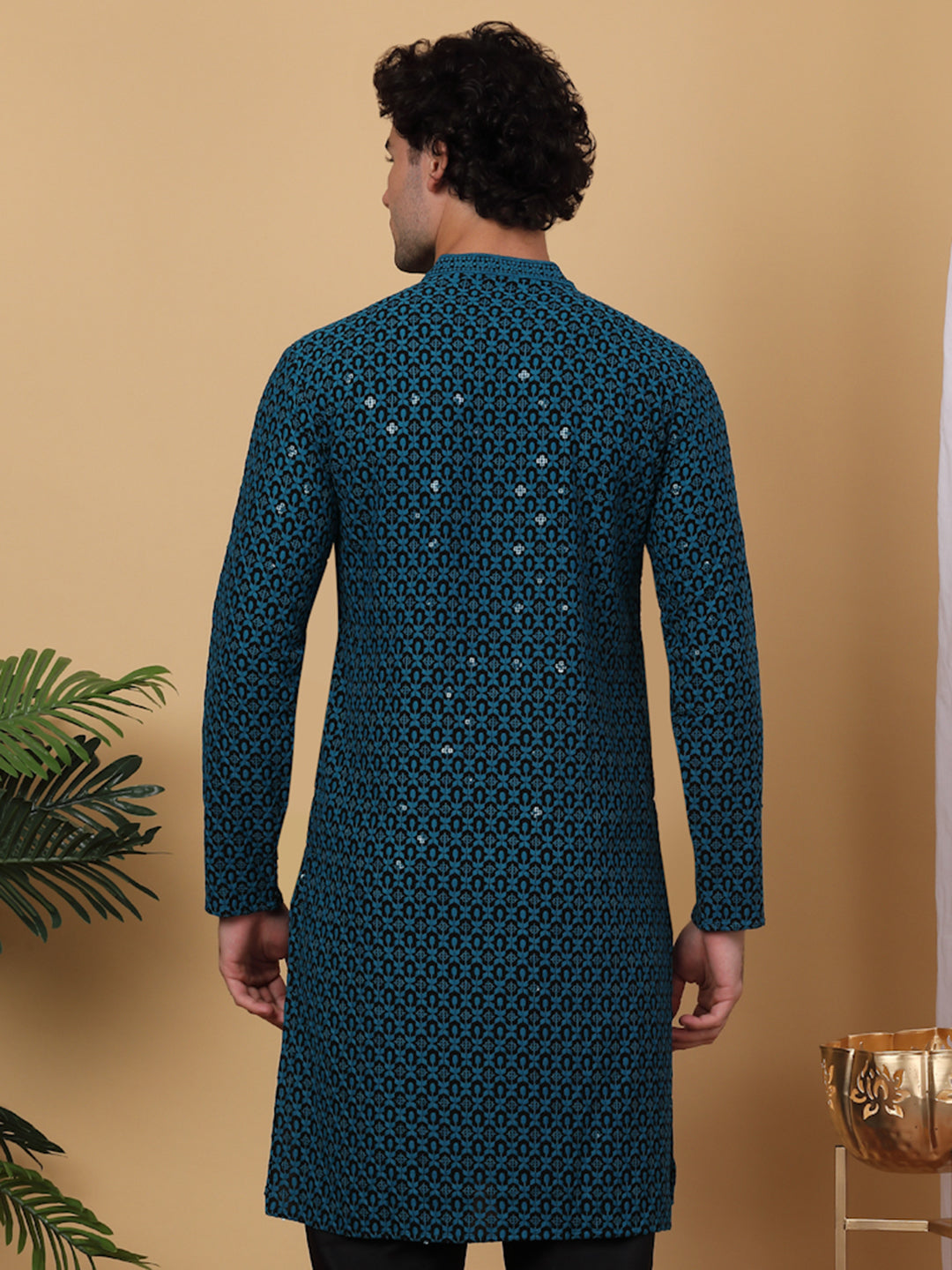 Embroidered and Sequinned Kurta with Pyjamas ( ANMKP B-P 171Blue )