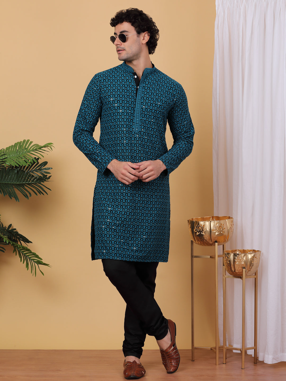 Embroidered and Sequinned Kurta with Pyjamas ( ANMKP B-P 171Blue )