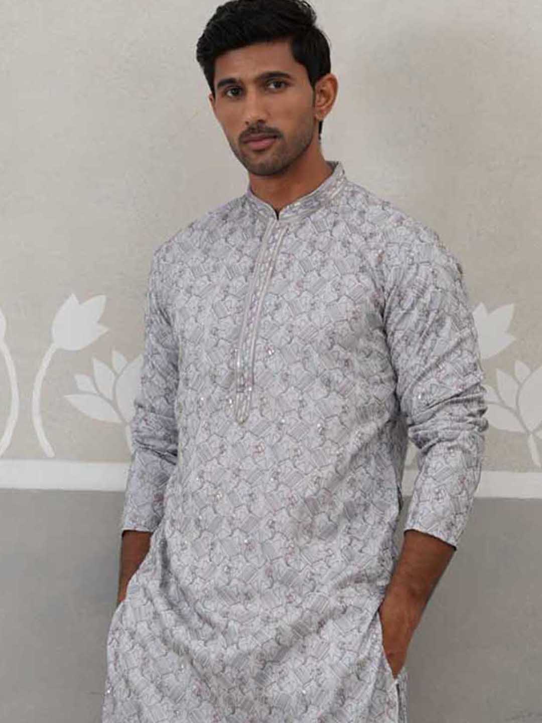 Embroidered Straight Kurta for Men ( ANMKO 237Grey )  [RT] [B-2]