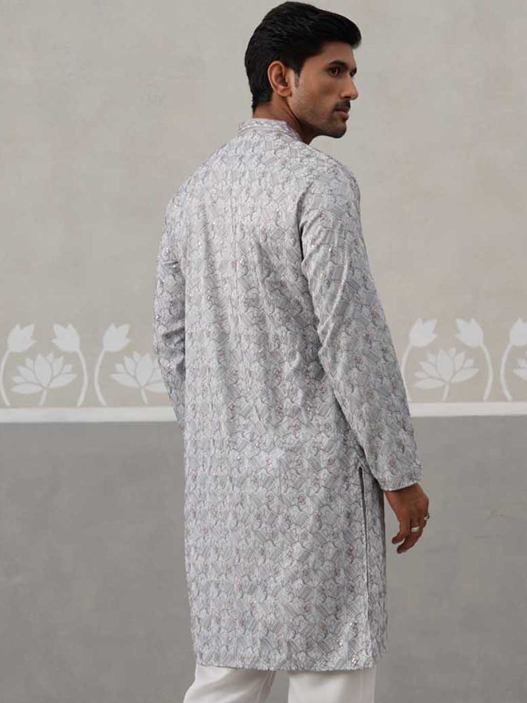 Embroidered Straight Kurta for Men ( ANMKO 237Grey )  [RT] [B-2]