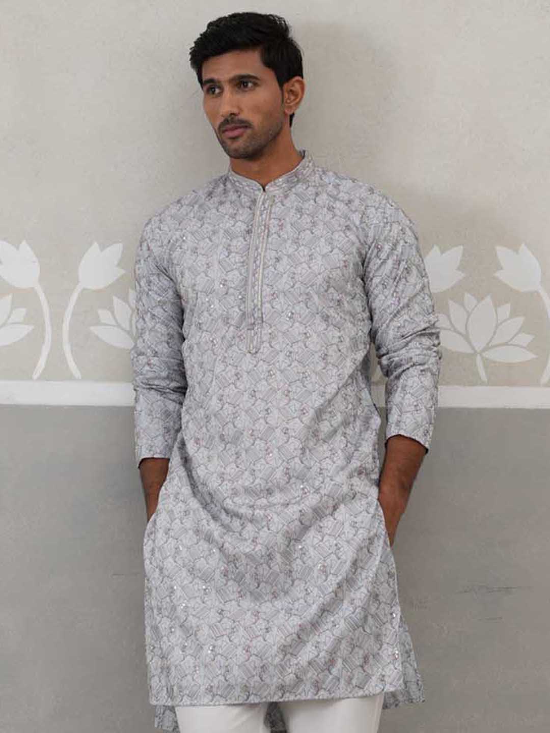 Embroidered Straight Kurta for Men ( ANMKO 237Grey )  [RT] [B-2]