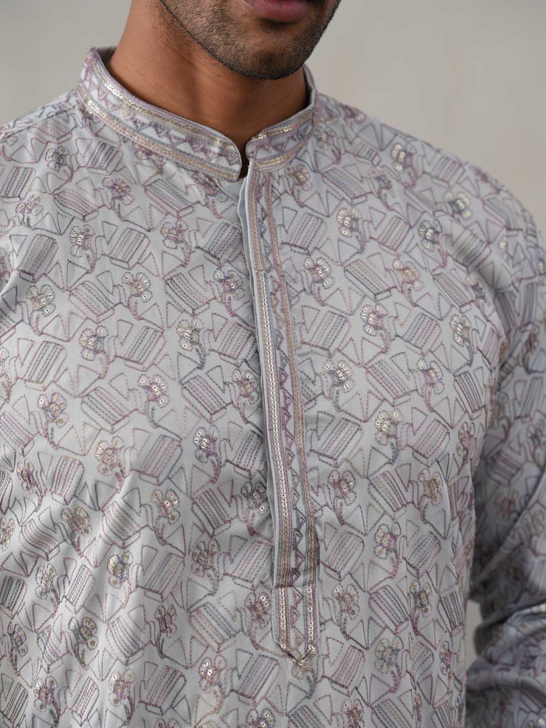 Embroidered Straight Kurta for Men ( ANMKO 237Grey )  [RT] [B-2]