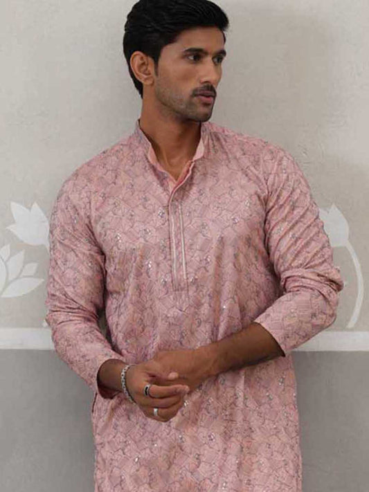 Embroidered Straight Kurta for Men ( ANMKO 237Peach )  [RT] [B-2]