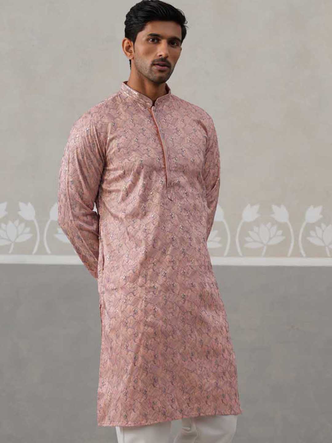 Embroidered Straight Kurta for Men ( ANMKO 237Peach )  [RT] [B-2]