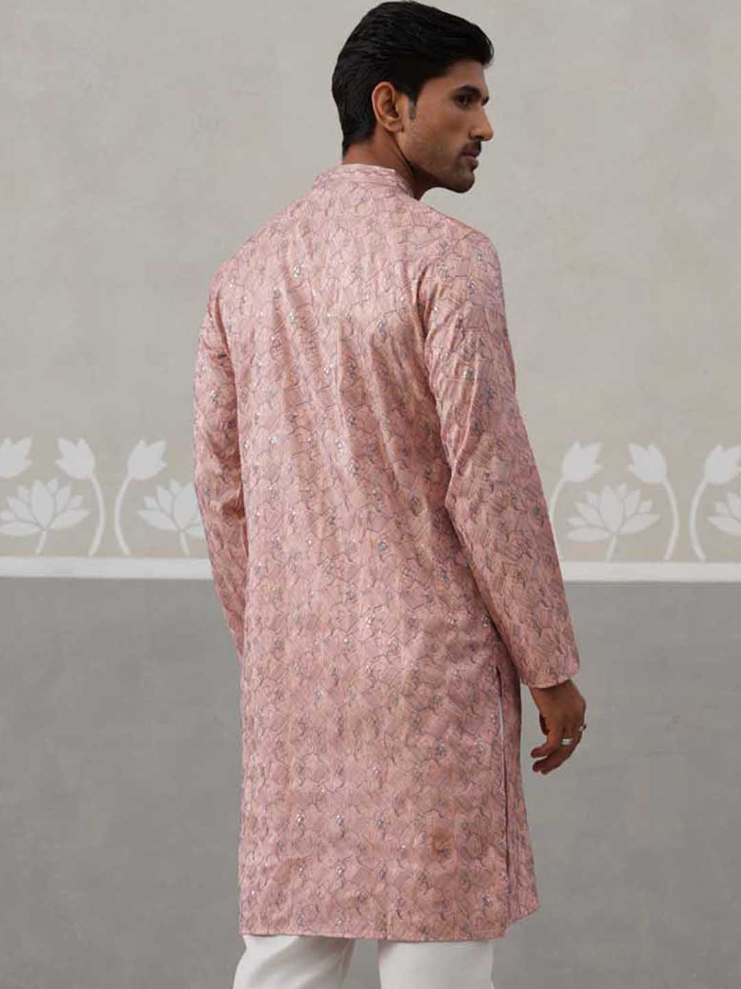 Embroidered Straight Kurta for Men ( ANMKO 237Peach )  [RT] [B-2]