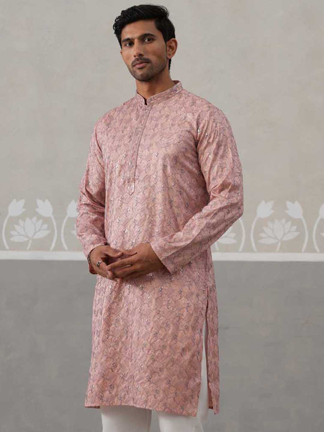 Embroidered Straight Kurta for Men ( ANMKO 237Peach )  [RT] [B-2]