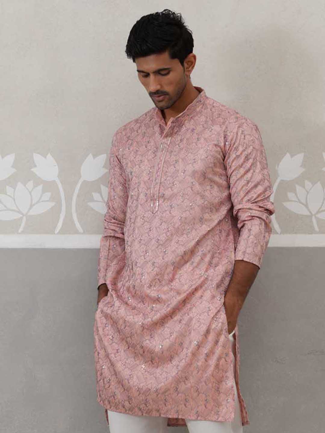 Embroidered Straight Kurta for Men ( ANMKO 237Peach )  [RT] [B-2]