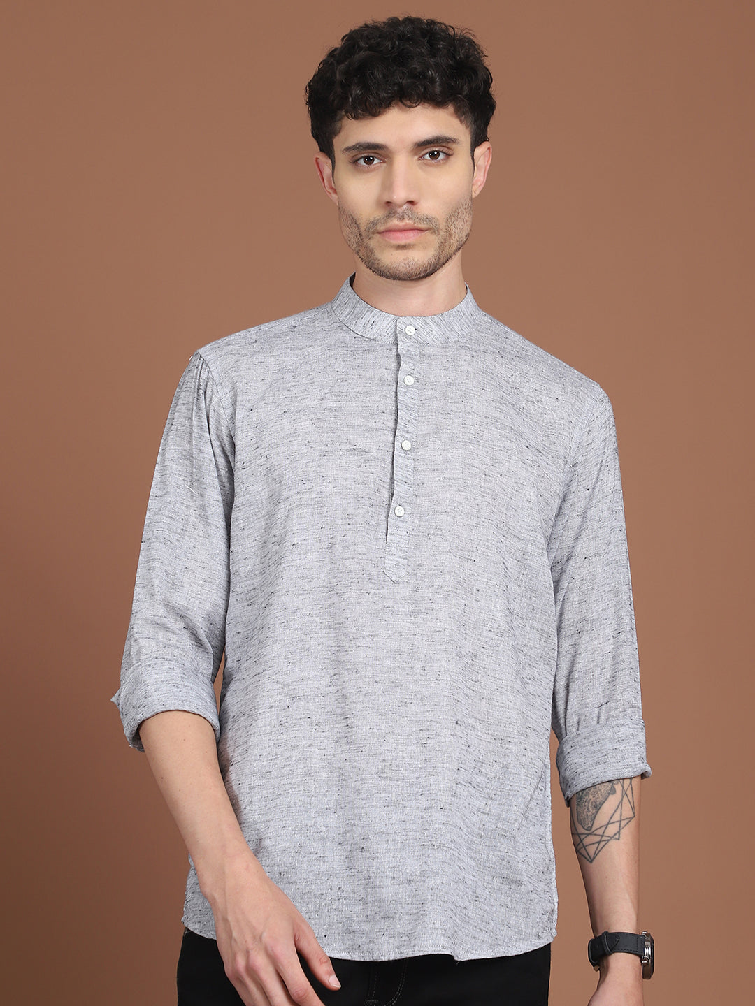 Men's Pink Linen Short Kurta ( ANMKO 248Grey ) [RT] [K-8]