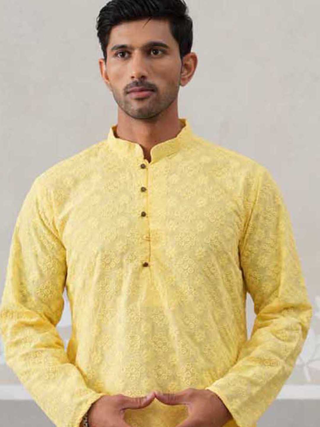 Embroidered Cotton Kurta ( ANMKO 258Lemon )  [RT] [P-10]