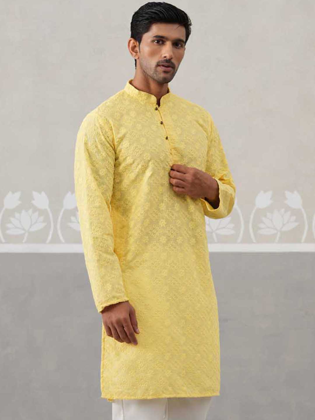 Embroidered Cotton Kurta ( ANMKO 258Lemon )  [RT] [P-10]