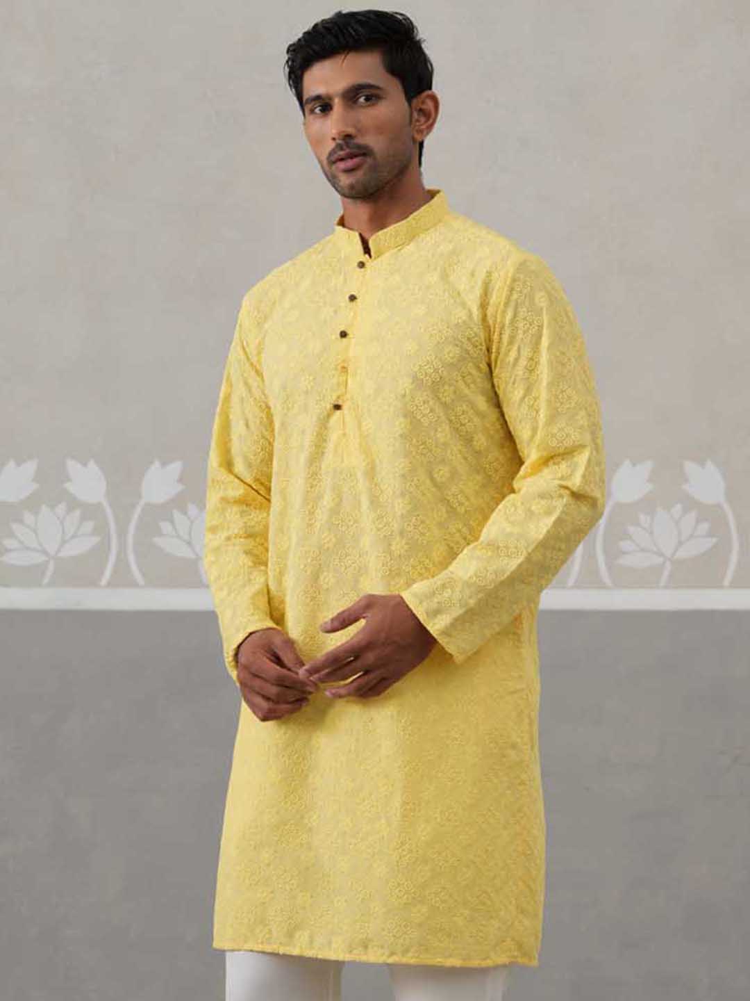 Embroidered Cotton Kurta ( ANMKO 258Lemon )  [RT] [P-10]