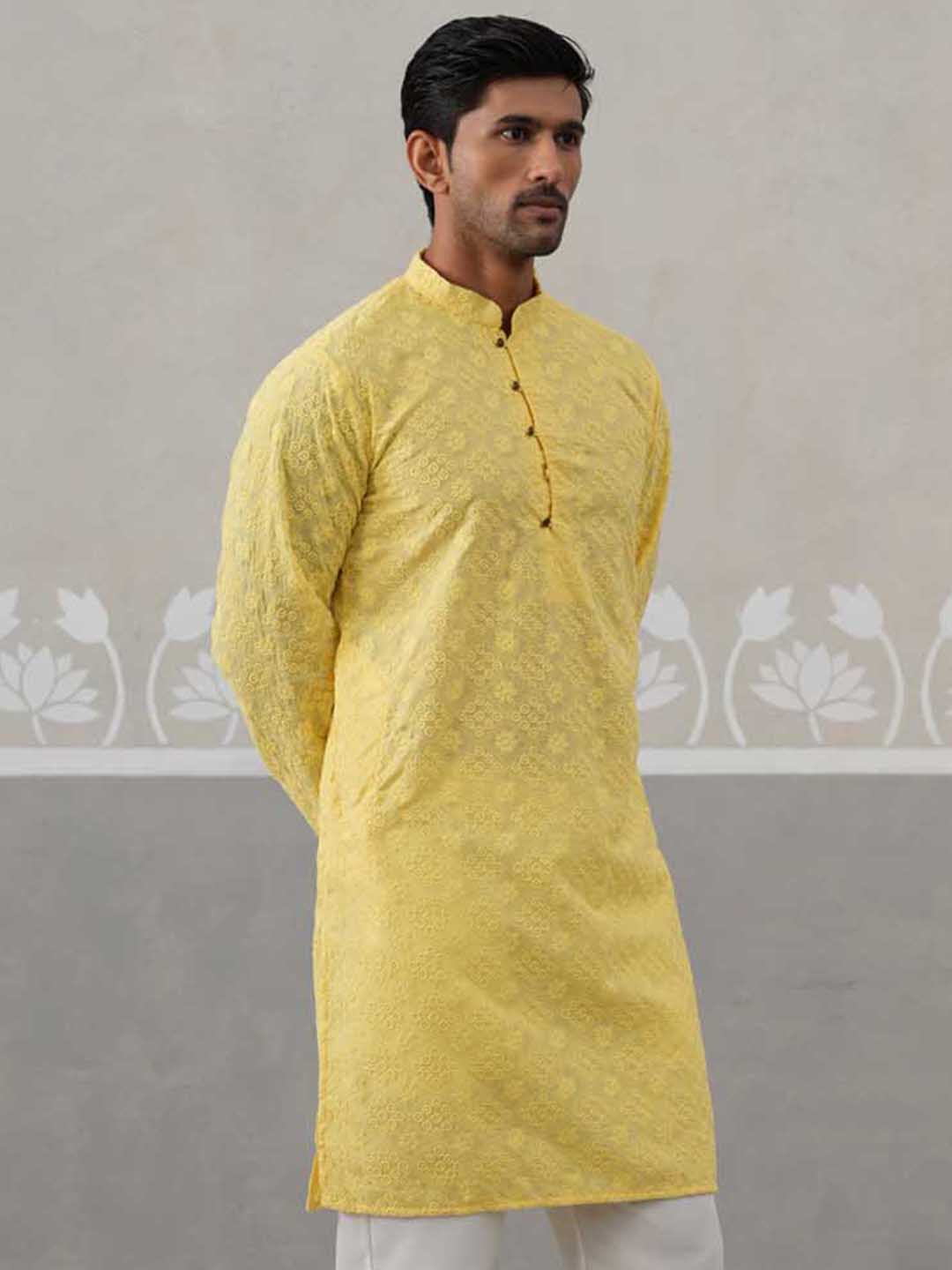 Embroidered Cotton Kurta ( ANMKO 258Lemon )  [RT] [P-10]