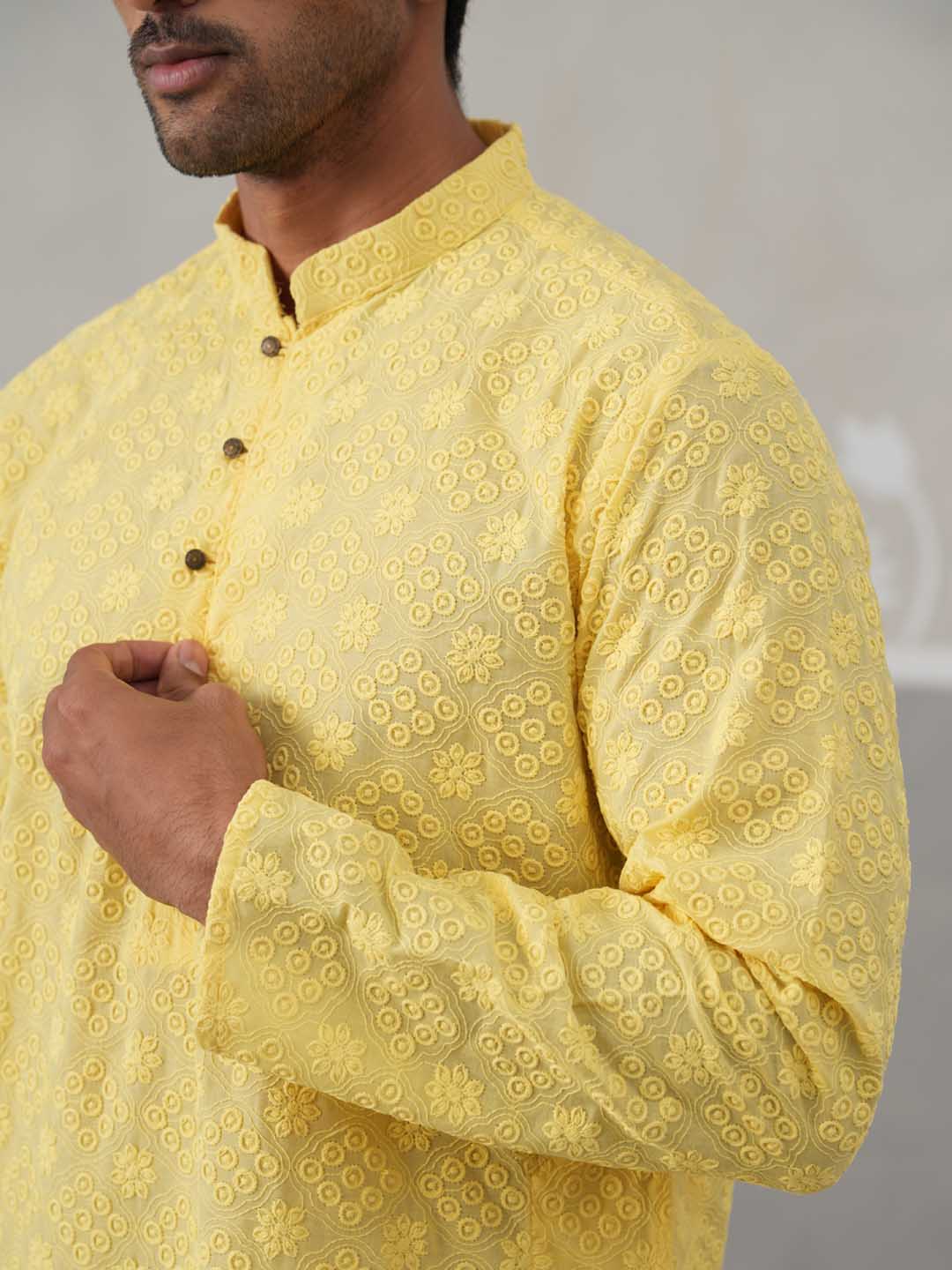 Embroidered Cotton Kurta ( ANMKO 258Lemon )  [RT] [P-10]