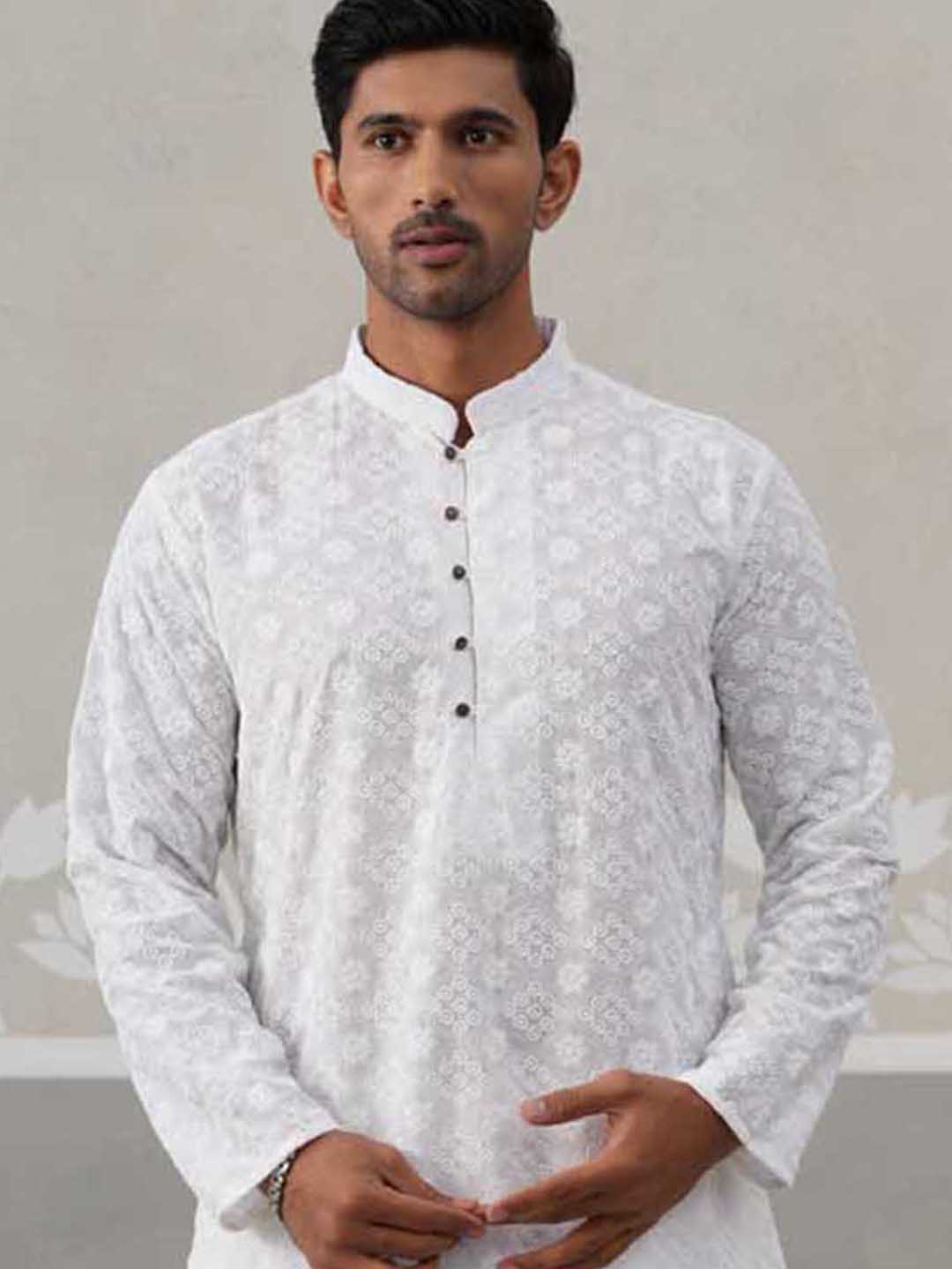 Embroidered Cotton Kurta ( ANMKO 258White )  [RT] [P-10]