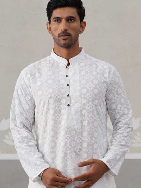Embroidered Cotton Kurta ( ANMKO 258White )  [RT] [P-10]