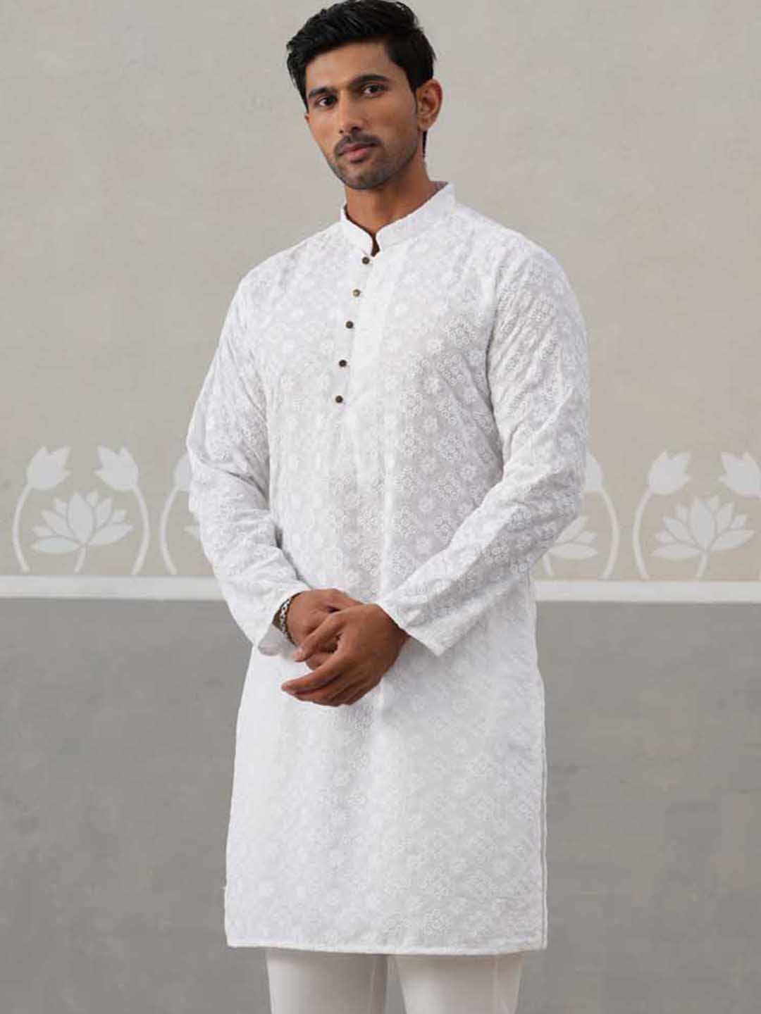 Embroidered Cotton Kurta ( ANMKO 258White )  [RT] [P-10]