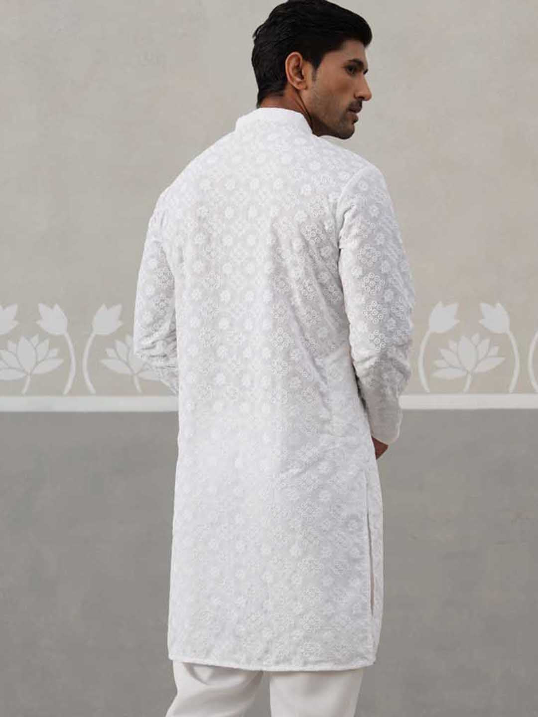 Embroidered Cotton Kurta ( ANMKO 258White )  [RT] [P-10]