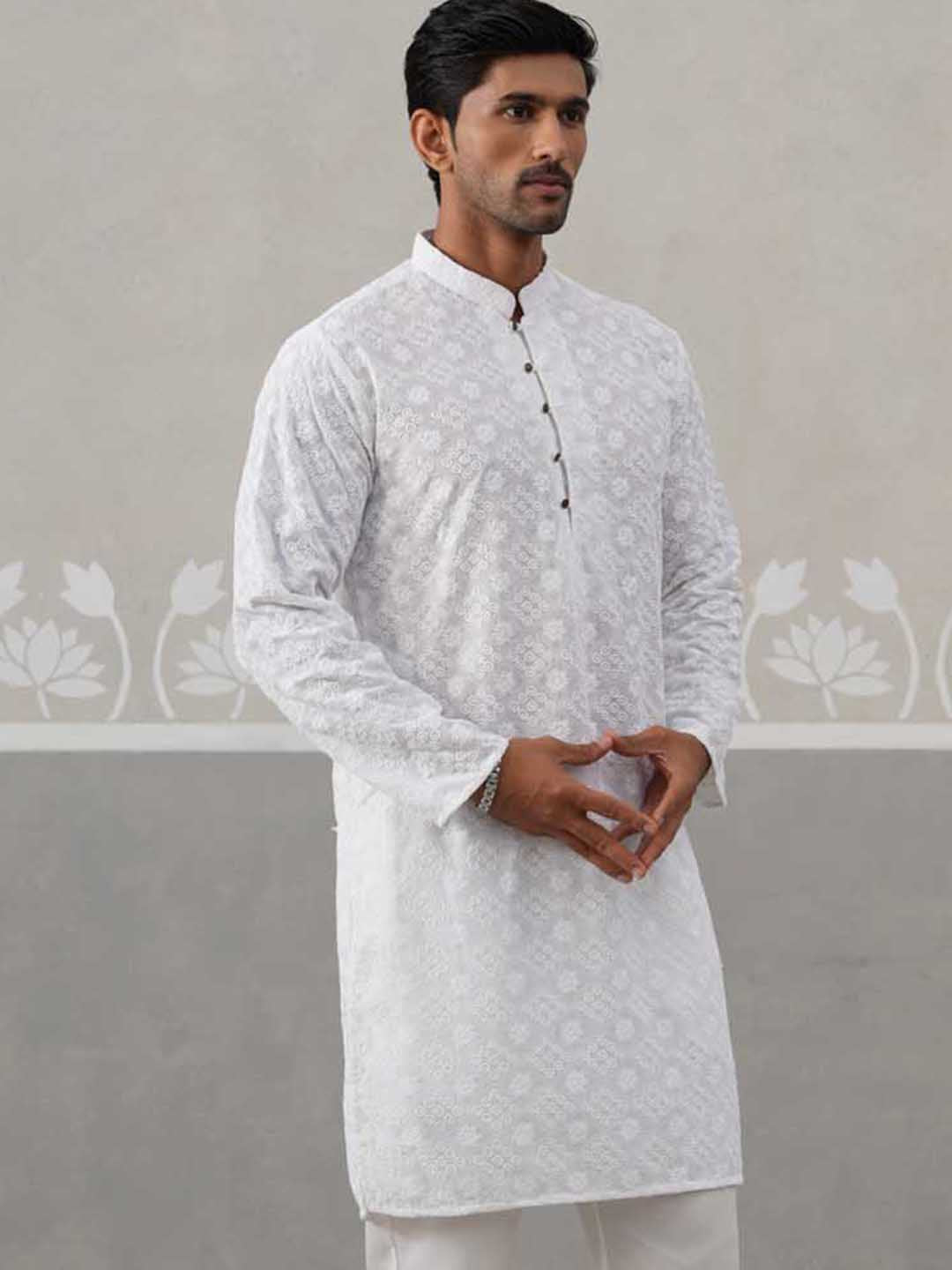 Embroidered Cotton Kurta ( ANMKO 258White )  [RT] [P-10]