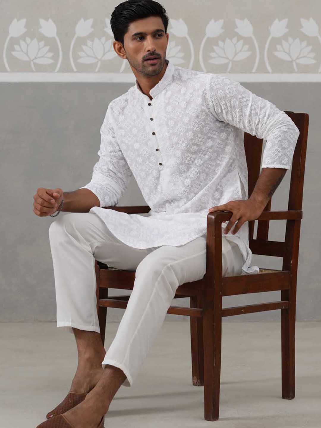 Embroidered Cotton Kurta ( ANMKO 258White )  [RT] [P-10]