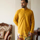 Floral Printed Black Kurta for Men ( ANMKO 266 Mustard )
