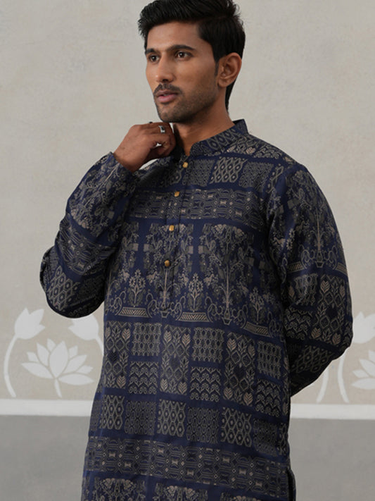 Navy Blue Woven Design Jacquard Kurtas ( ANMKO 271Navy )  [RT] [M-7]