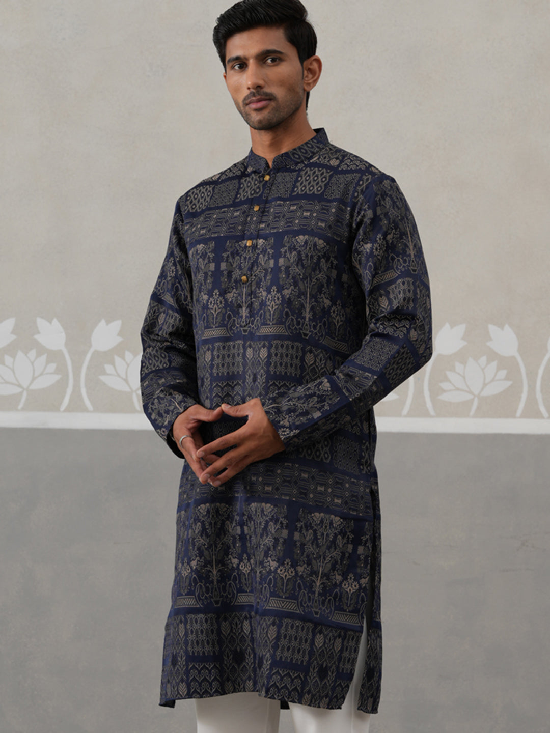 Navy Blue Woven Design Jacquard Kurtas ( ANMKO 271Navy )  [RT] [M-7]