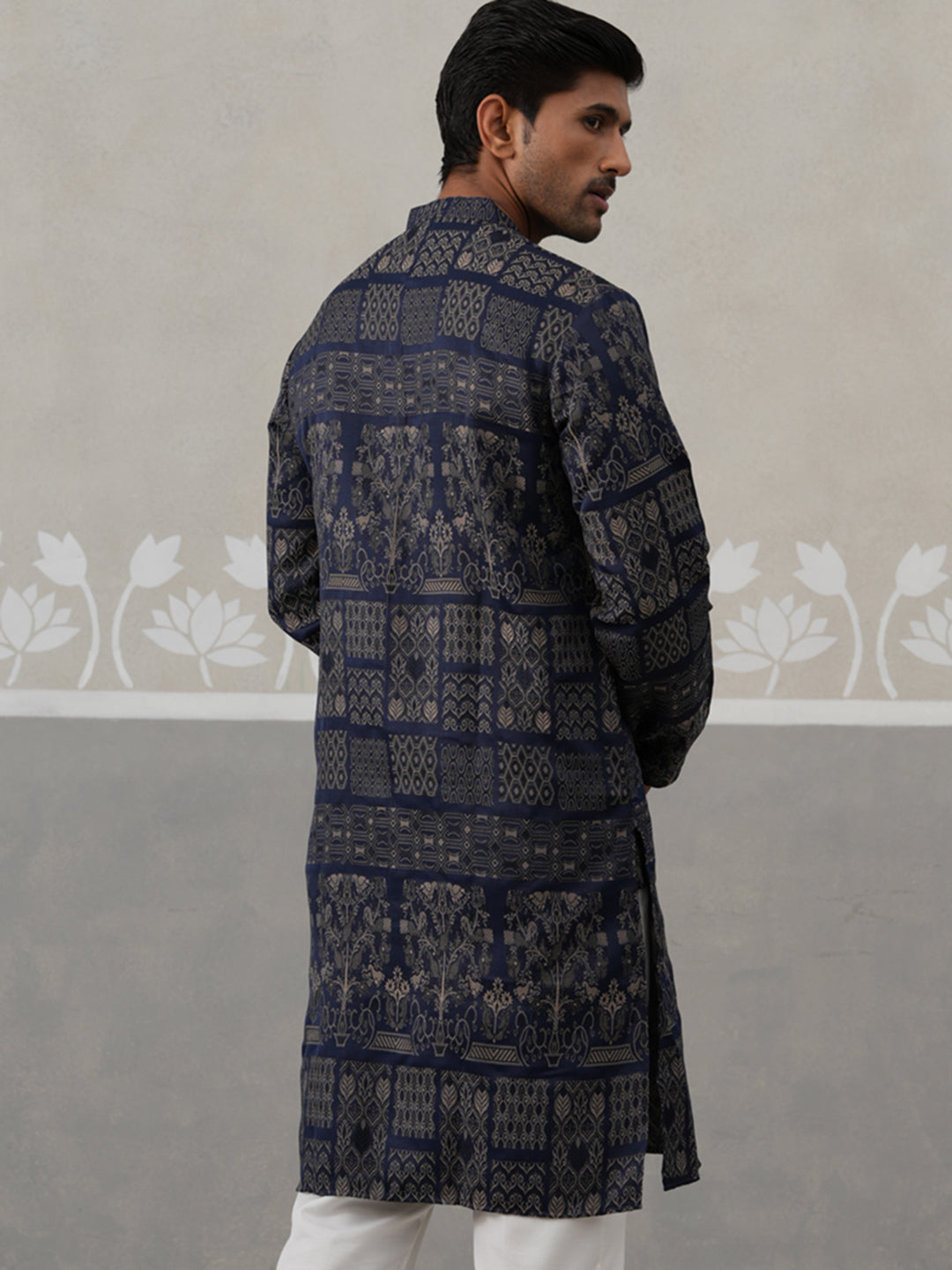 Navy Blue Woven Design Jacquard Kurtas ( ANMKO 271Navy )  [RT] [M-7]