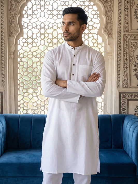 Solid Kurta Pyjama for Men ( ANMKP W 273White )
