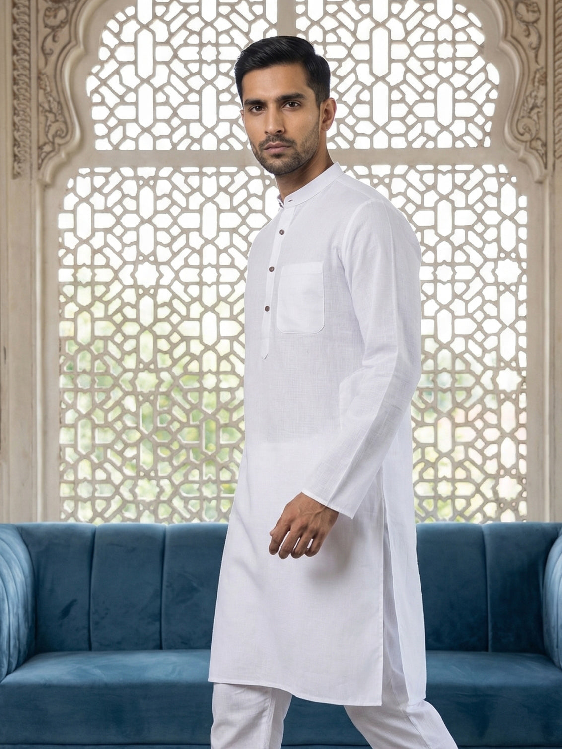 Solid Kurta Pyjama for Men ( ANMKP W 273White )