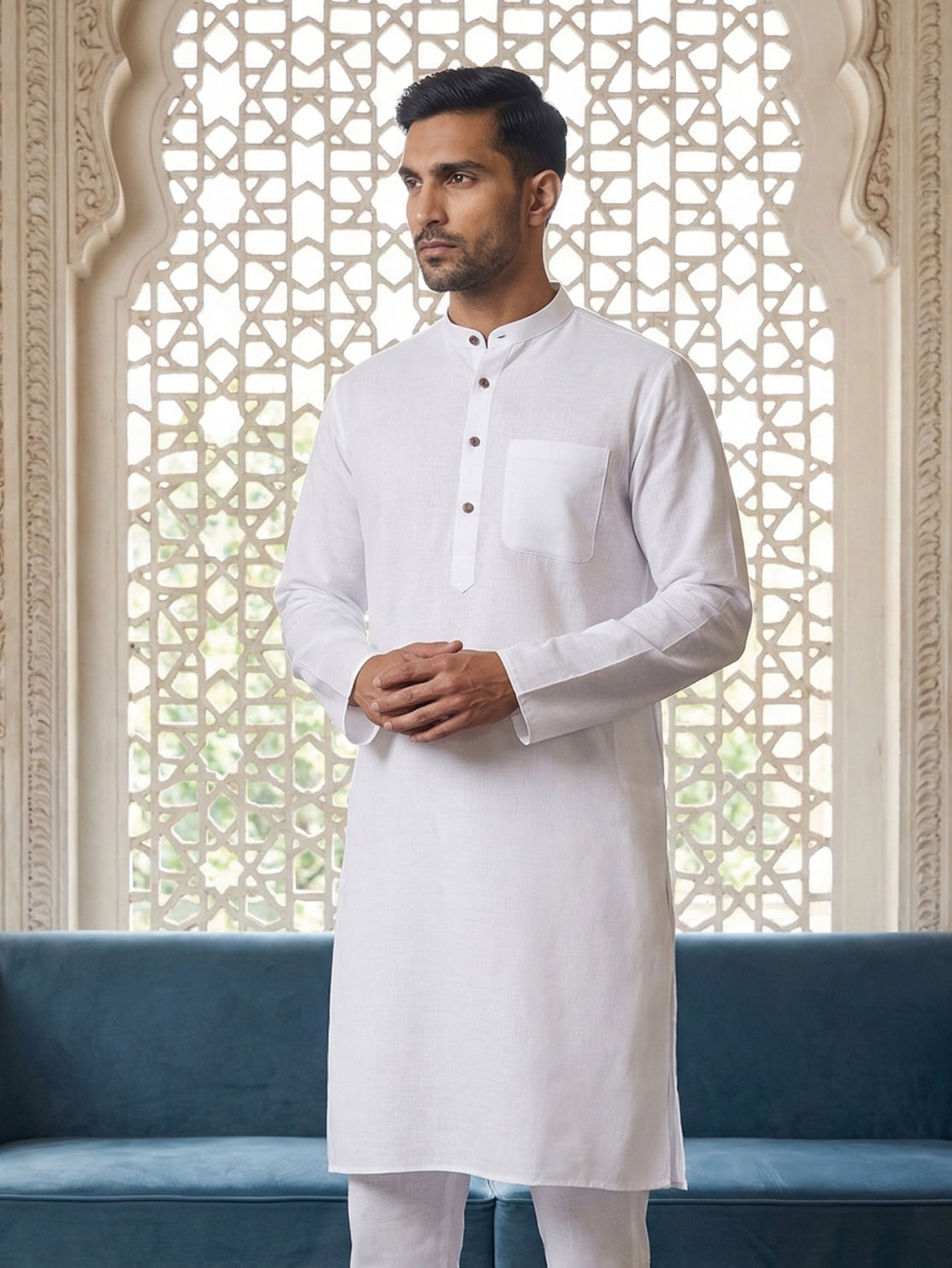 Solid Kurta Pyjama for Men ( ANMKP W 273White )
