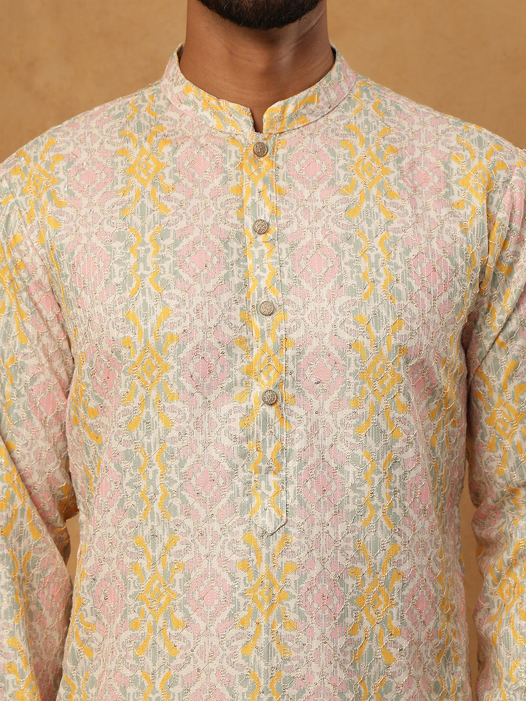 Thread Work & Printed Silk Blend Kurta ( ANMKO 279Peach )