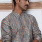 Foil Printed Cotton Blend Kurta Pyjama Set ( ANMKP W 281Grey )
