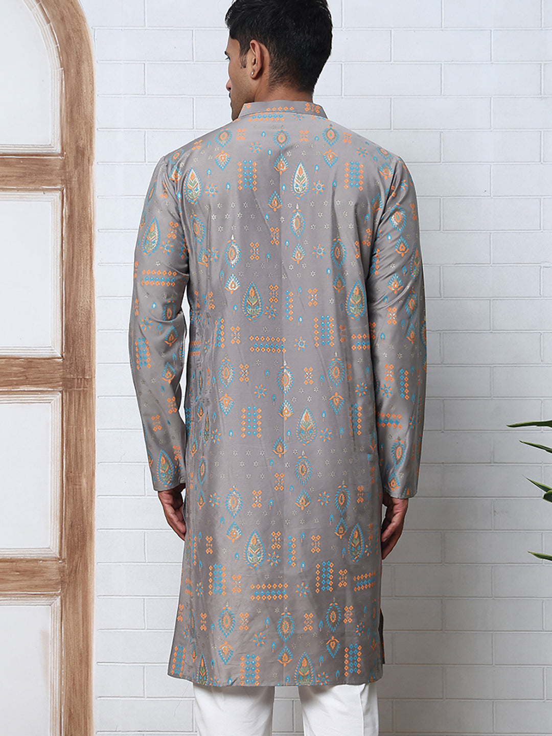 Foil Printed Cotton Blend Kurta Pyjama Set ( ANMKP W 281Grey )