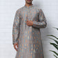 Foil Printed Cotton Blend Kurta Pyjama Set ( ANMKP W 281Grey )