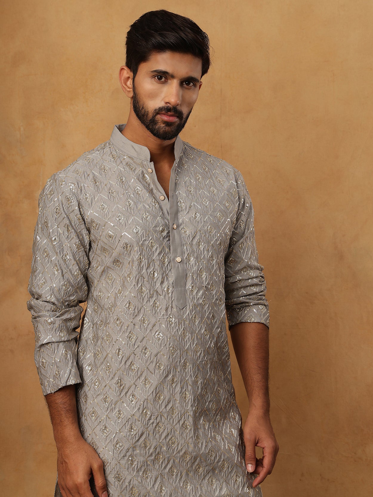 Geometric Sequin Pattern Kurta ( ANMKO 282Grey )