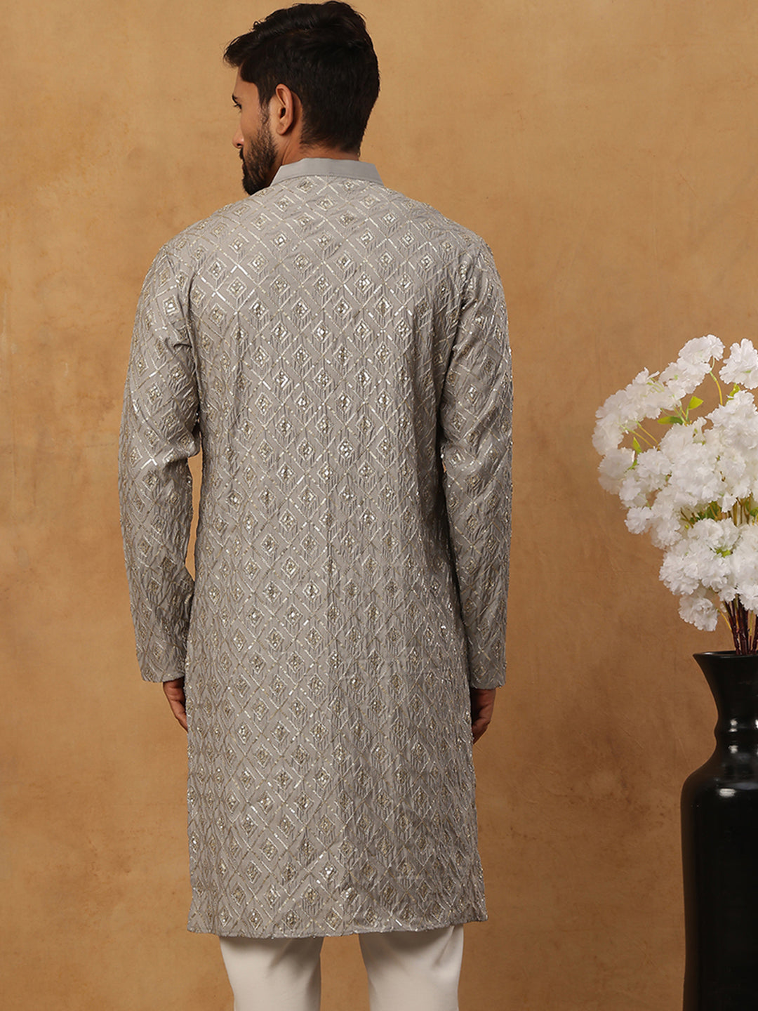 Geometric Sequin Pattern Kurta ( ANMKO 282Grey )