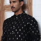 Men's Foil Printed Silk Blend Kurta Pyjama Set ( ANMKP W 283Black )