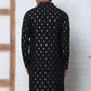 Men's Foil Printed Silk Blend Kurta Pyjama Set ( ANMKP W 283Black )